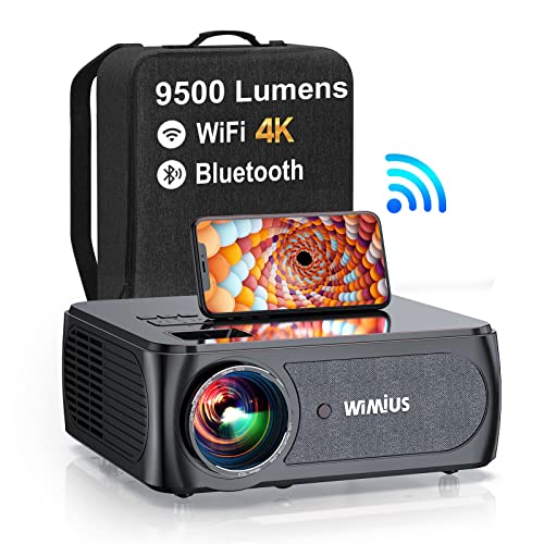 Proyector 5G WiFi Bluetooth, 9500 Lúmenes Full HD 1080P WiMiUS Proyector 4K Soporte WiFi Bluetooth Corrección Trapecio 4P/4D Zoom Proyector WiFi Cine En Casa 350'' para iOS, Android, PS5 HDMI AV USB