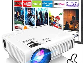 Proyector HI-04 con Pantalla de Proyección, Proyector Video 7000 Lúmenes Soporta 1080P Full HD, Mini Proyector Compatible con TV Stick HDMI VGA USB TF AV, para Cine en Casa y Películas al Aire Libre.