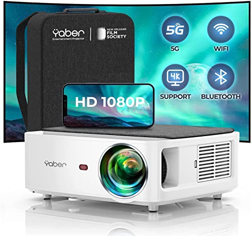 Proyector WiFi Bluetooth 1080P Nativo Soporta 4K, YABER 9000 Lúmenes Proyector Full HD, 4D/4P corrección Zoom -50%, Proyector LED para Cine en Casa y PPT, PS5, TV Stick, etc.