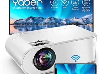Proyector WiFi, YABER Mini Proyector 7000 Lúmenes 1080P Full HD [Pantalla de Proyector Incluida], Cine en Casa 200" Duplicar Pantalla para Android/iPhone Smartphone iPad,HDMI/USB/VGA/AV/SD