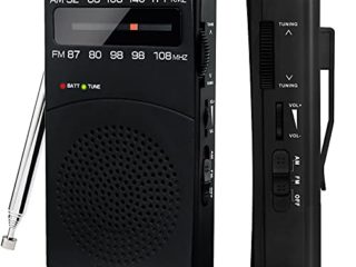 PRUNUS J-166 Transistores Radio Portatil Pequeña FM/Am, Radio Pilas Pequeña con Clip Trasero, Radio Multibanda Sintonizador con indicador.Funciona con Pilas AA.