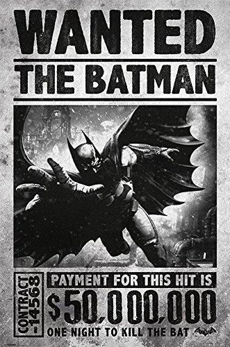 Póster Batman Arkham Origins "Wanted The Batman - Payment $50.000.000/ Se busca al Batman por 50.000.000 $" (61cm x 91,5cm) + 1 póster sorpresa de regalo