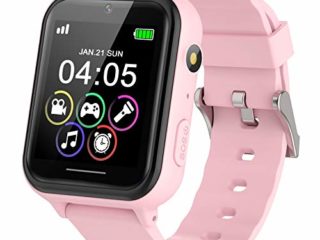 PTHTECHUS Reloj Inteligente para Niños, Reloj Teléfono para Niña y Niño Pantalla Táctil con Música, 7 Juegos, Cámara, Linterna, Alarma, Smartwatch para Niños Regalo, Rosa