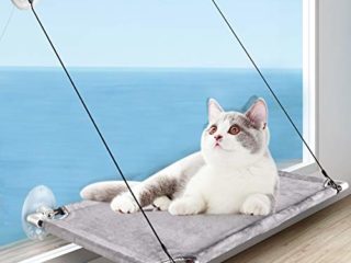 PUEIKAI Hamaca Ventana de Gato, Cama Gato Colgante para Gato, Hamaca Ventosa para Gatos con Ventosas de Perilla Resistentes, Cama de Gato Ventosa para Tomar el Sol, Soportar hasta 50LBS