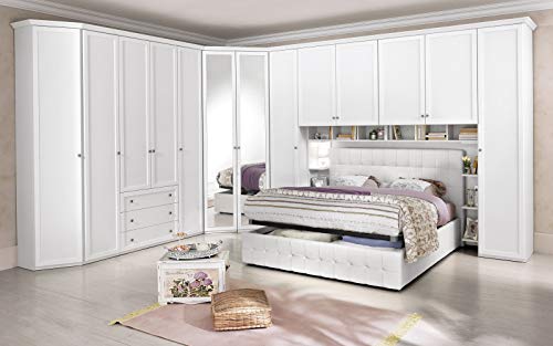 Puente de 6 puertas batientes. Efecto blanco alerce - No incluye la cama (320 x 55 x 251 cm)