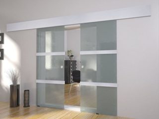 Puerta de ducha moderna de aluminio y acero inoxidable, doble puerta corredera de cristal con tamaño: 205 x 75 cm, 4 conectores para el riel