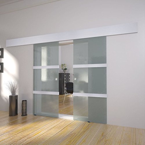 Puerta de ducha moderna de aluminio y acero inoxidable, doble puerta corredera de cristal con tamaño: 205 x 75 cm, 4 conectores para el riel