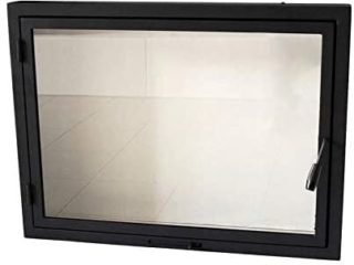 Puerta de horno de 72 x 59,5 cm, puerta de chimenea con cristal para horno de pizza, hierro fundido, puerta para horno de piedra. Dirección de apertura: izquierda | El mango es derecho
