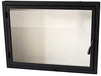 Puerta de horno de 72 x 59,5 cm, puerta de chimenea con cristal para horno de pizza, hierro fundido, puerta para horno de piedra. Dirección de apertura: izquierda | El mango es derecho