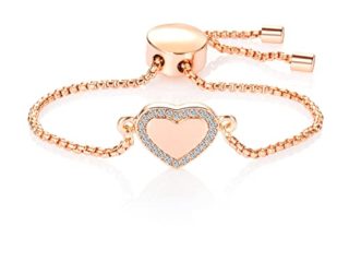 Pulsera de corazón mujer, oro rosa con diamantes de imitación para adolescentes mujeres, acero inoxidable, fácilmente pulseras amor,regalo de joyería para mejores amigas novias cumpleaños de Navidad