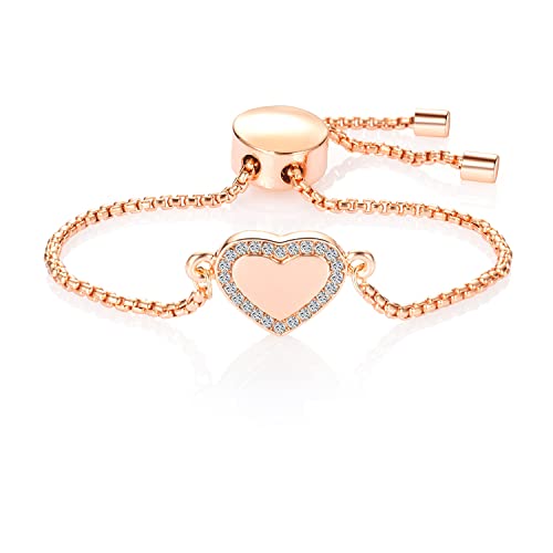 Pulsera de corazón mujer, oro rosa con diamantes de imitación para adolescentes mujeres, acero inoxidable, fácilmente pulseras amor,regalo de joyería para mejores amigas novias cumpleaños de Navidad