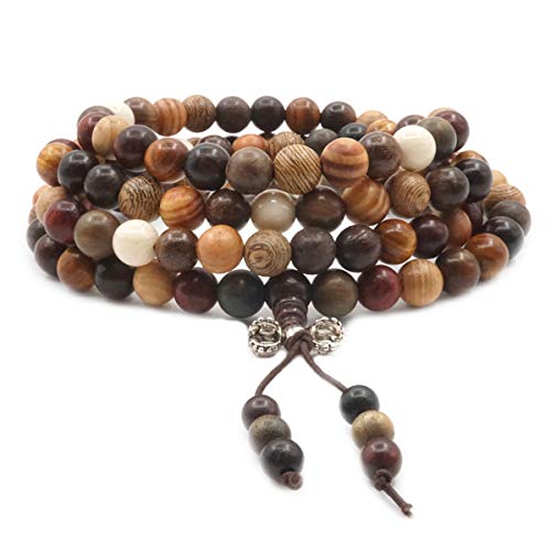 Pulsera de Cuentas Tibetanas de Madera de 8 mm, 108 Cuentas de Oración Lama Budista Buda Meditación Pulsera/Collar