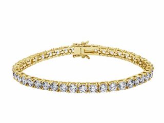 Pulsera de tenis de plata de ley chapada en oro amarillo con circonita Swarovski y corte redondo, 8 pulgadas