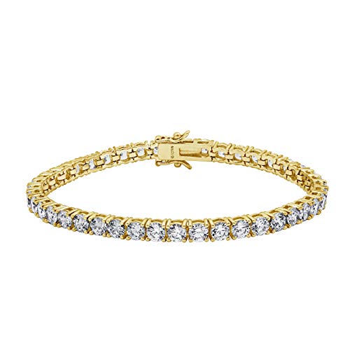 Pulsera de tenis de plata de ley chapada en oro amarillo con circonita Swarovski y corte redondo, 8 pulgadas