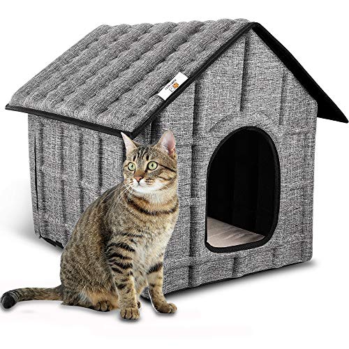 PUPPY KITTY Casa para Gatos para Exteriores, Resistente al Invierno, Plegable, con colchón extraíble, Suave y cálido para Perros, Gatos, Perros, Conejos