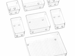 Puricon 7 uds. Organizadores Transparentes para Cajones, Cajas Plásticas de Almacenamiento, Bandejas de Maquillaje Papelería Cubiertos para Dormitorio Vestidor Cuarto de Baño Cocina Oficina Escritorio
