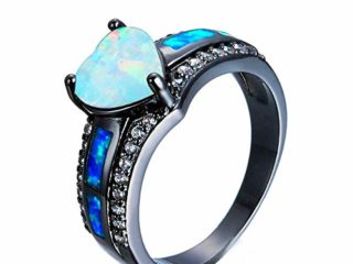 Purmy Mujeres Anillo Chapado en Oro Negro Opalo Blanco Amor Corazon Promesa Boda Anillo Tamaño 20