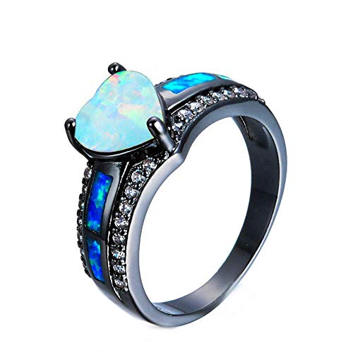 Purmy Mujeres Anillo Chapado en Oro Negro Opalo Blanco Amor Corazon Promesa Boda Anillo Tamaño 20