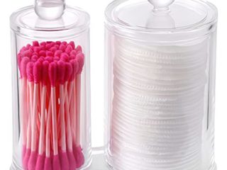 PuTwo Acrílico Almacenaje Algodón Transparente Caja de Bastoncillos algodonero con tapa Algodonero Organizador de Maquillaje Redondo Organizador de Baño y Tocador para Bolas de Algodón y Bastoncillos