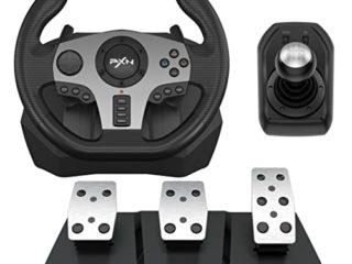 PXN V9 Volante de Carreras de 270/900° con Pedales y Palanca de Cambios y Feedback Vibración, con Tool App, Volante para PS4, Xbox One, PC, Xbox Series X | S, PS3, Nintendo Switch