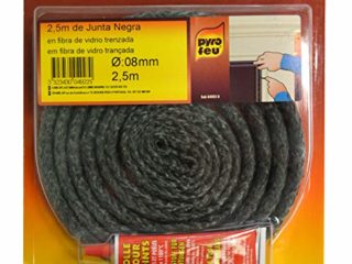 pyro feu Junta refractaria 8mm x 2,5m + Tubo Pegamento, Fibra de vídrio, Negra, estandar