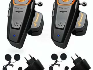 Qaurora BT-S2 1000 M Bluetooth Headset Impermeable, Casco Intercomunicador Interphone Móvil para 2 o 3 Jinetes y 2,5 mm de Audio para Walkie Talkie GPS (2 Pieza)