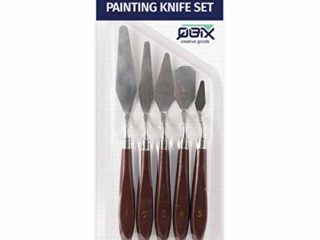 QBIX Juego de cuchillos de pintura - Ultimate Art Supplies con 5 herramientas de pintura de cuchillo de paleta - Juego de raspadores de pintura de acero inoxidable con mango de madera