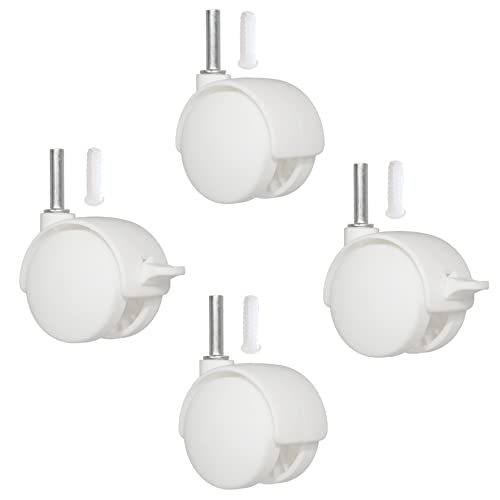 QC-ERICA50B22E60 4 Ruedas para cuna 2 con freno y 2 sin freno. Diámetro 50mm. Espiga 60 con taco blanco. Silenciosa. Cojinete Liso. Blanca.