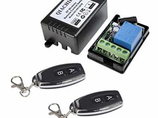QIACHIP DC 12V RF 433 MHz 1 Canal Inalambrico Rele Mando Receptor con 2 Control Remoto, Universal Interruptor con Transmisor para Puerta Garaje, Control de Entrada