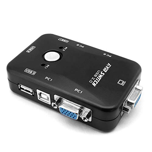 QiCheng & LYS Conmutador de Teclado Conmutador KVM 2 Puertos y 3 Cables USB VGA KVM VGA Raton y Teclado, Plug and Play