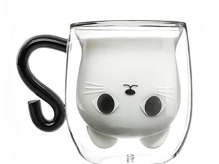 Qinhai Gato Taza, Tazas de Café de Cristal,Vasos de Doble Pared con Asa,Tazas de Té de Vidrio Borosilicato, Regalos para Cumpleaños, Día de la Madre, Navidad, San Valentín, para Mujer, Amigas, Maestra
