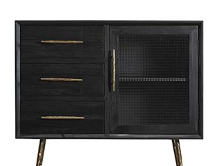 QINJIE Aparador-Buffet de Cocina de Madera Moderna Mid-Century, Armario de Almacenamiento de Mesa de Buffet Mesa Consola Alta con 1 Puerta, 3 cajones y Vidrio a Cuadros