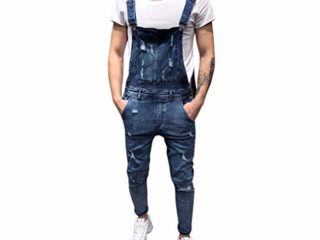 QinMM Petos de Pantalones Vaqueros de Mono para Hombre Pantalones de Bolsillo Rotos Pantalones de Liga Babero Pantalón