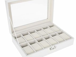 Qiterr 【】 Caja de presentación de Reloj, 12 Rejillas PU Soporte de Reloj de Cuero Estuche de exhibición de Reloj Caja de Almacenamiento de Regalo de joyería Organizador