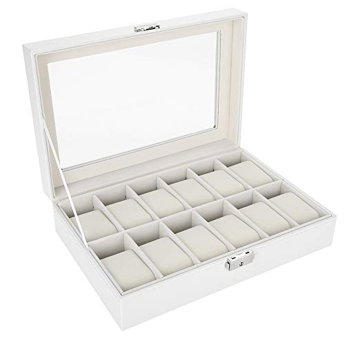 Qiterr 【】 Caja de presentación de Reloj, 12 Rejillas PU Soporte de Reloj de Cuero Estuche de exhibición de Reloj Caja de Almacenamiento de Regalo de joyería Organizador