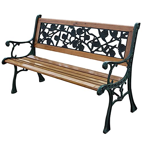 QLLL Banco de Jardín, Banco para Exteriores con Marco de Madera Dura de Hierro Fundido Rosa para 2 Personas, Banco Forja para Césped de Cubierta de Patio
