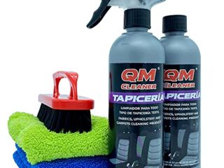 QM cleaner Kit limpiador de tapicería para Coche, Asientos, Tela, Alcantara... - Incluye 2 QM tapicería 2 microfibras y 1 cepillo premium extra