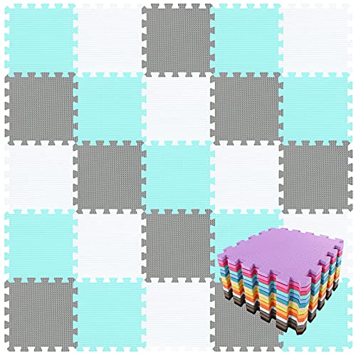 qqpp Alfombra Puzzle para Niños Bebe Infantil - Suelo de Goma EVA Suave. 18 Piezas (30 * 30 * 1cm), Blanco,Verde,Gris. QQC-AHLb18N