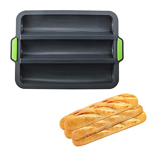 QUCUMER Moldes Silicona para Barras de Pan Bandeja para Hornear Baguette Bandeja Silicona Molde Pan Frances Bandeja Baguette Horno Molde para Barras de Pan, Antiadherente, Fácil de Desmoldar