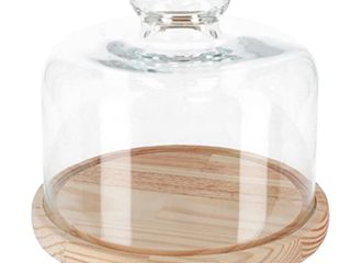 Quesera redonda con tapa de cristal y base de madera 20,5 x 18 cm. Recipiente para conservar frescos quesos o embutidos