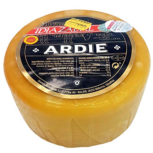 Queso Idiazabal Ahumado Aldanondo Ardie - Elaborado con Leche Cruda de Oveja Latxa - Peso Aproximado 1000 gramos - ideal para tapa, ración, ensalada, tosta, relleno, salsas y postres.