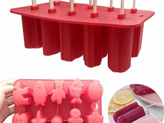 Queta Molde de Helado Molde de Paleta de Hielo Reutilizable de 10 Celdas, Molde de Polos de Imágenes de Dibujos Animados, con 50 Palitos, Aprobado por FDA (Rojo)