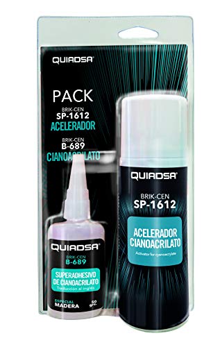 Quiadsa Pack: SuperAdhesivo de Cianoacrilato B-689 tipo gel especial madera + Acelerador de Fraguado Rápido SP-1612