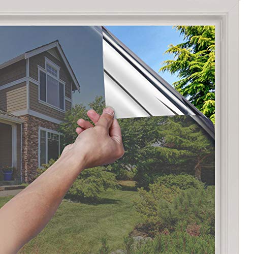 rabbitgoo Vinilos Espejo para Ventanas 44.5x200cm, Vinilo Espejo Unidireccional, Lámina Protector Solar Privacidad, Vinilo Ventana Deorativos Adhesiva Anti 85% Calor y 99% UV para Hogar Oficina