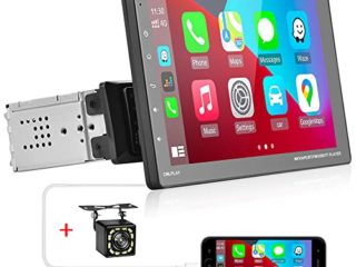 Radio de Coche 1 DIN Compatible con Apple Carplay Android Auto, Pantalla Táctil de 9 Pulgadas Pantalla Desmontable Radio de Coche Reproductor MP5 con Bluetooth FM AUX + Cámara de Visión Trasera