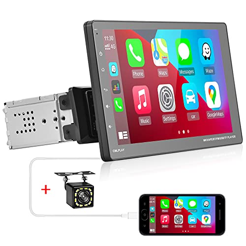 Radio de Coche 1 DIN Compatible con Apple Carplay Android Auto, Pantalla Táctil de 9 Pulgadas Pantalla Desmontable Radio de Coche Reproductor MP5 con Bluetooth FM AUX + Cámara de Visión Trasera