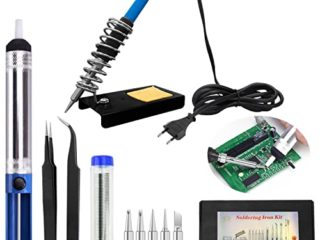 Randalfy Soldador de Estaño 60W, 220V Kit de Soldador Eléctrico Temperatura Ajustable con 5 pcs Puntas Soldadura, Bomba de Desoldar, Alambre de Soldar para Reparado, Trabajo Electrónico, Manualidades