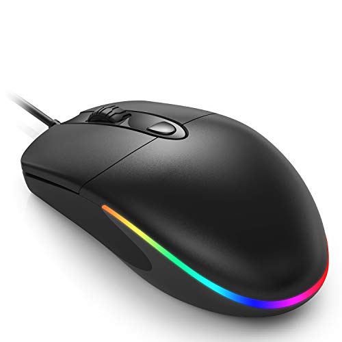 Ratón Silencioso con Cable para Juegos, Ratón Retroiluminados, 7 Modos de Iluminación RGB, 1600 dpi, Ratones Portátil USB para PC, Laptop, Windows,Negro