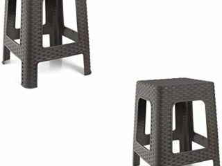 Rattan 2X Taburete plástico Estilo Marron Asiento Cuadrado cómodo jardín Patio Banco