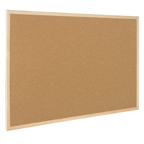 Raylu Paper® – Tablero de corcho natural por ambas caras con marco de madera de pino, tablón de anuncios con señalizadores y kit de montaje. (60 X 40 cm)